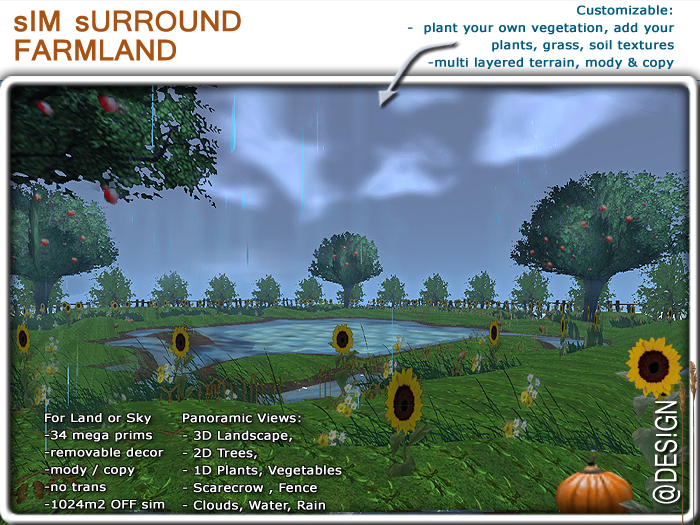 Second Life Marketplace Sim Surround FARMLAND (full sim surround)